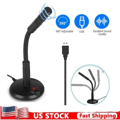 Computer Mini Condenser Microphone USB Stand Recording Mic For PC Desktop Laptop