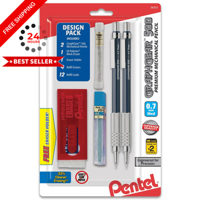 Pentel GraphGear 500 Automatic Pencil Kit, 0.7mm, 1 Count (Pack of 1), Clear