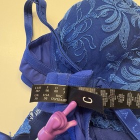 La Perla 3 Blue Padded Underwire Lace Floral Bra Size 36C Made In Italy Silk