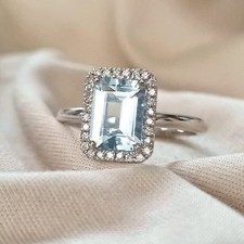 Natural Blue Aquamarine Ring, 925 Sterling Silver, Handmade Ring Engagement Ring