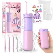 Kids Water Dental Flosser: Rechargeable Portable Oral Irrigator with 4 Flossi...