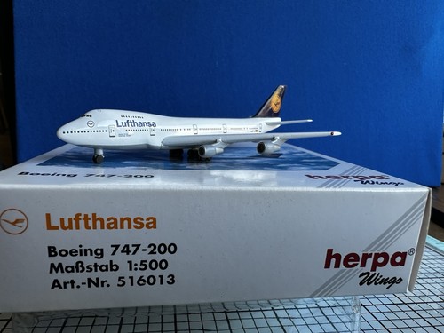 Avion Miniature Herpa 1/500 Boeing 747-200 Lufthansa - Très Bon état Avec Boîte