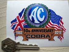 AC COBRA 50th ANNIVERSARY 1962 - 2012 Crossed Flags & Classic car sticker 