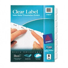 (New Sealed) AVERY 11417 Print & Apply Clear Label Dividers 8 White Tabs INDEX 