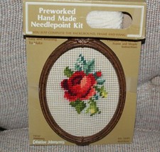 Vintage Paragon's Creative Moments Rose Flower Preworked Needlepoint Frame Kit