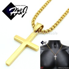 20"MEN Stainless Steel 2mm Gold Plated Box Link Chain Necklace Cross Pendant GP