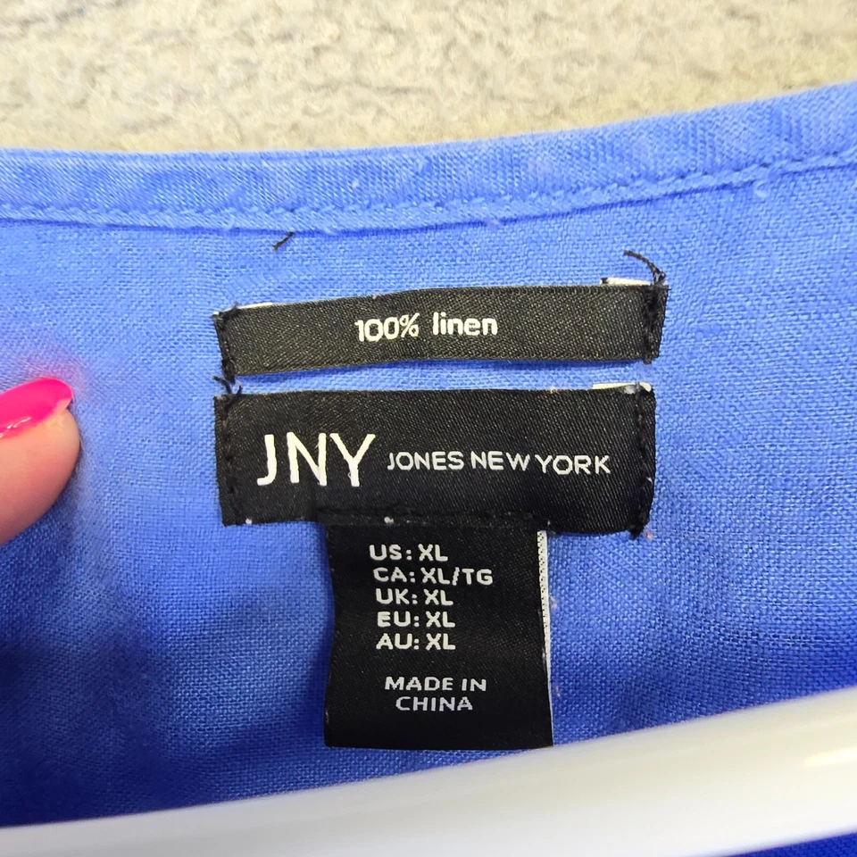 Jones New York Top Womens XL Tab Sleeve Half Zip Linen Quiet Luxury Preppy Y2K - Image 3 of 4