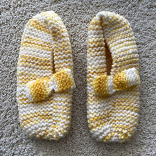 Handmade Granny Crochet House Slippers Yellow/White Color Women's Size 8-9 Bow