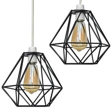 2x Black Ceiling Light Shades Geometric Pendant Lampshades Lamp Industrial Cage