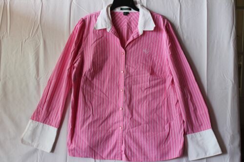 RALPH LAUREN Womens Dress Shirt Button Up Pink/White Striped Cuff Long Sleeve 2X - Picture 1 of 11