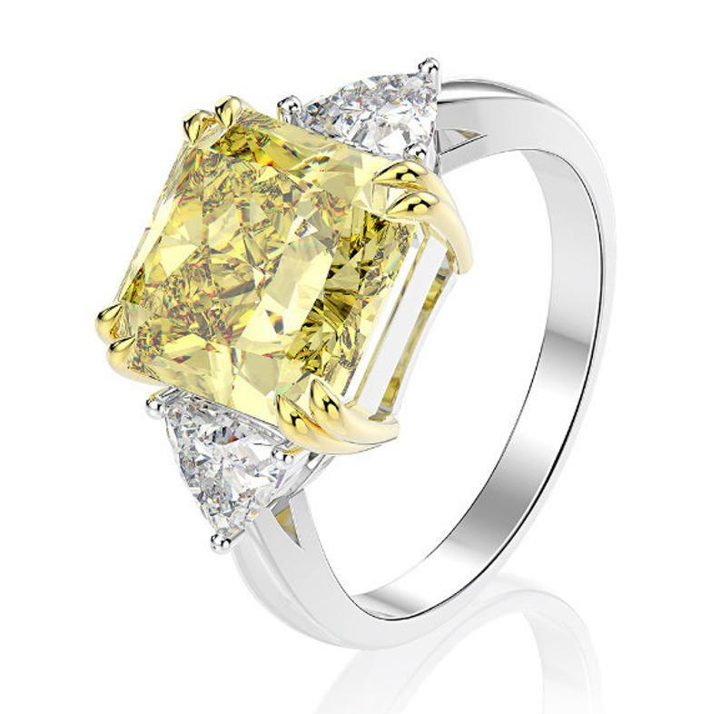 3.5ct Lab-Created Princess Citrine Three Stone Engagement Ring in White Gold Plating  