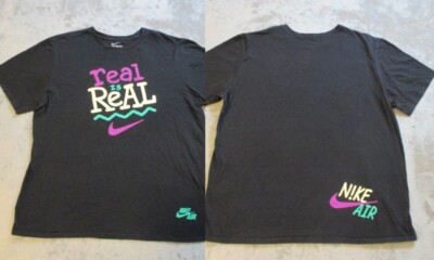 Vintage Nike Air Shirt Mens XXL Black Real Is Real Swoosh Flight Spell Out AOP