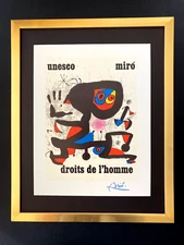 JOAN MIRO 1975 BEAUTIFUL SIGNED PRINT+  MOUNTED & FRAMED + UNESCO RIGHTS OF MEN