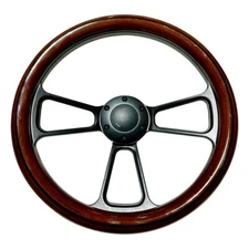 Hiwowsport 14" Universal Wood Grain Steering Wheel Black 3-Spoke  6 Bolts