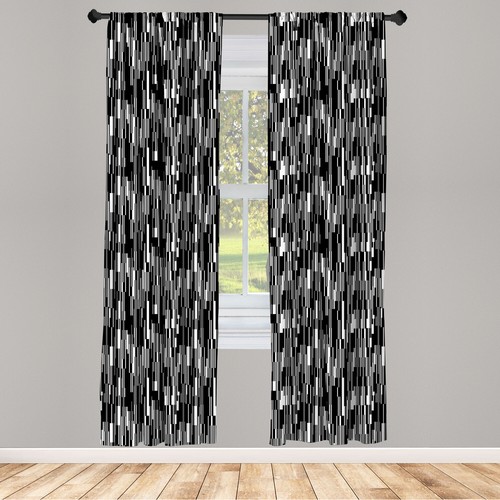 Black and White Microfiber Curtains 2 Panel Set Living Room Bedroom in 3 Sizes - Picture 2 of 2