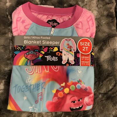 New Girls Size 2T Trolls Blanket Footed Sleeper By Dream Works