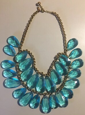 Kate Spade Double Drop Crystal Briolettes Cascade Aqua Blue Necklace Statement