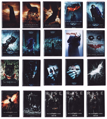 BATMAN / THE DARK KNIGHT TRILOGY MOVIE POSTER MAGNETS (begins rises joker print)