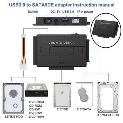 SATA/IDE zu USB 3.0 Adapter Converter Kit für 2,5''/3,5'' Zoll IDE und SATA