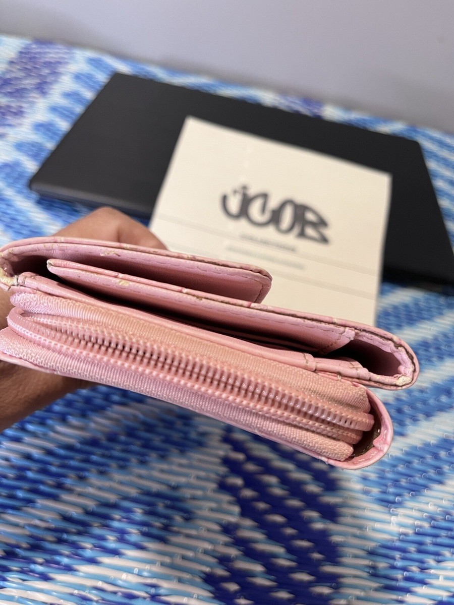 Vtg Prada Milano Pink Leather Black TRIANGLE LOGO Alligator BiFold