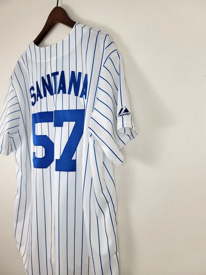 Camiseta deportiva Majestic NY Mets auténtica Johan SANTANA #57 blanca a rayas XL Jn2 Foto 4 de 4