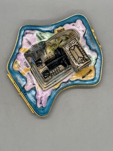 VTG Limoges France Deco Peint Main Porcelain Paris Trinket Box Map Notre Dame - Picture 12 of 18