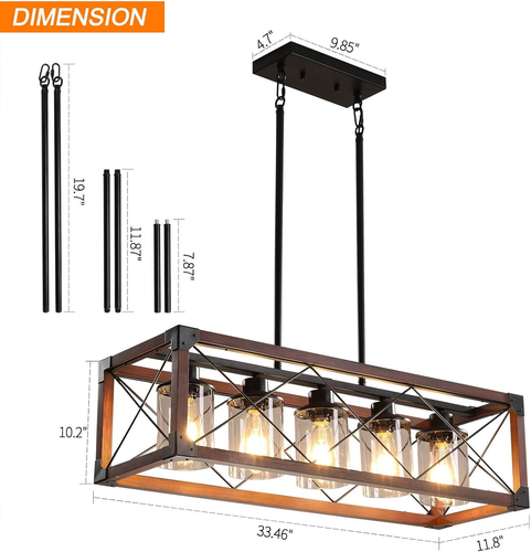 Rustic Hanging Lights Fixture Farmhouse Chandeliers for Dining Room Kitchen Isla - Picture 4 of 8
