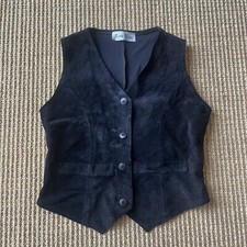 Vintage 90s Made in USA Black Suede Vest by Bisou Bisou Girls M/L 8-10