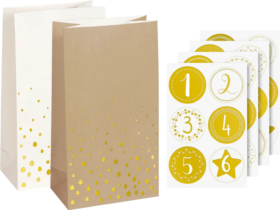 HEYDA Adventskalender-Set Goldene Punkte 28 Teile Weihnachten Weihnachtskalender