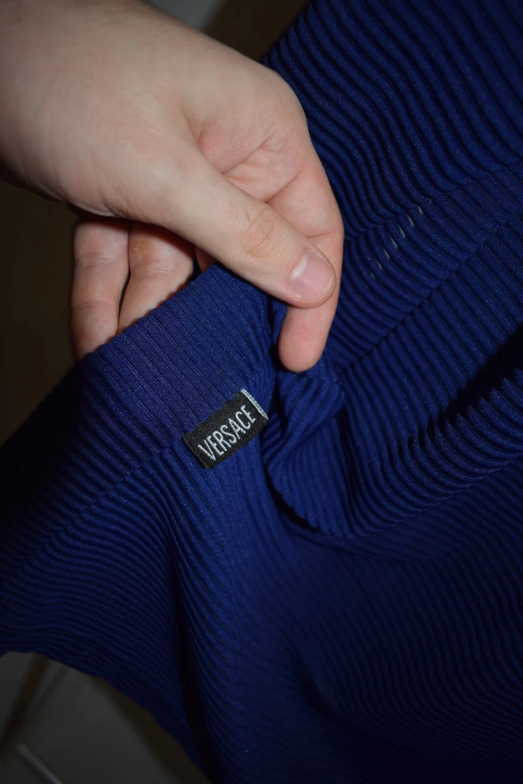 Abito top vintage anni 90 Versace Jeans Couture maglia marina a costine medusa nylon taglia L