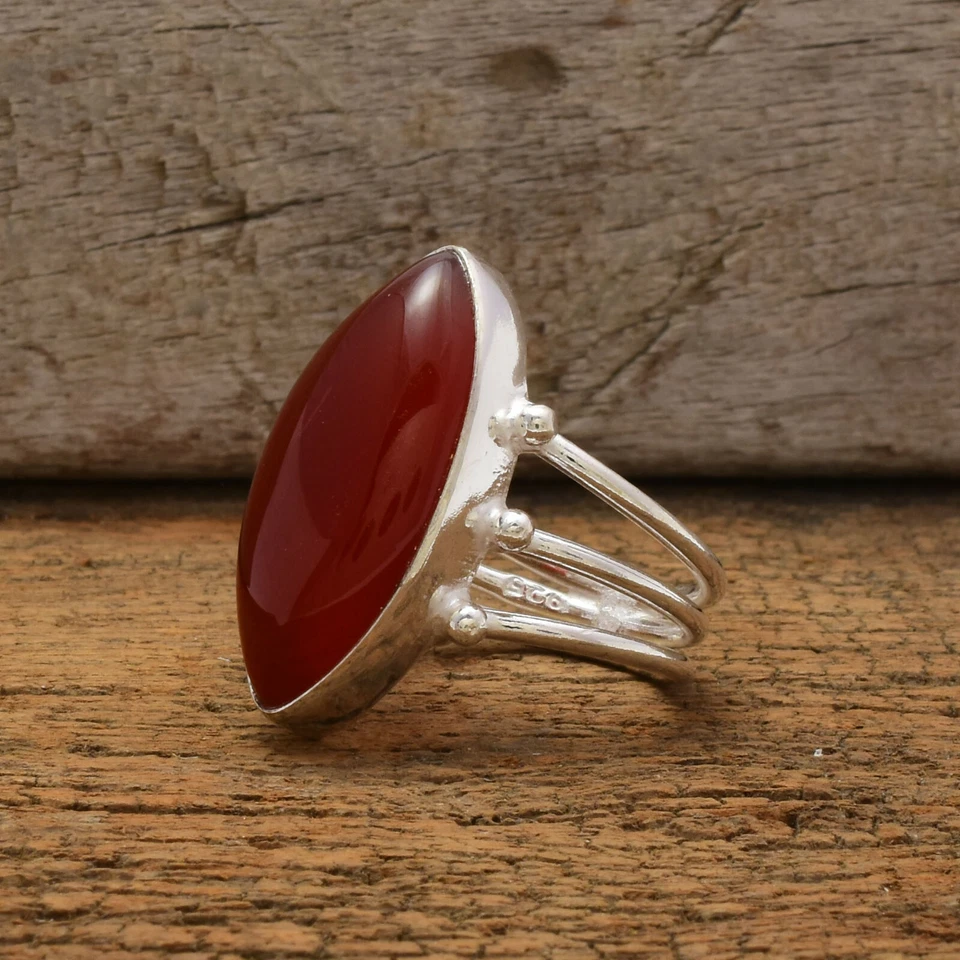 Classy Rosso Corniola Gemma 925 Argento Sterling Artigianale Anello Tutti Misura - Immagine 2 di 4