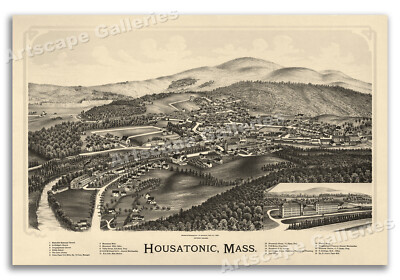 1890 Housatonic Massachusetts Vintage Old Panoramic City Map - 24x36
