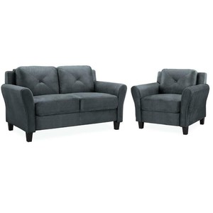 Details About Harvard 2 Piece Loveseat And Accent Chair Set In Dark Gray