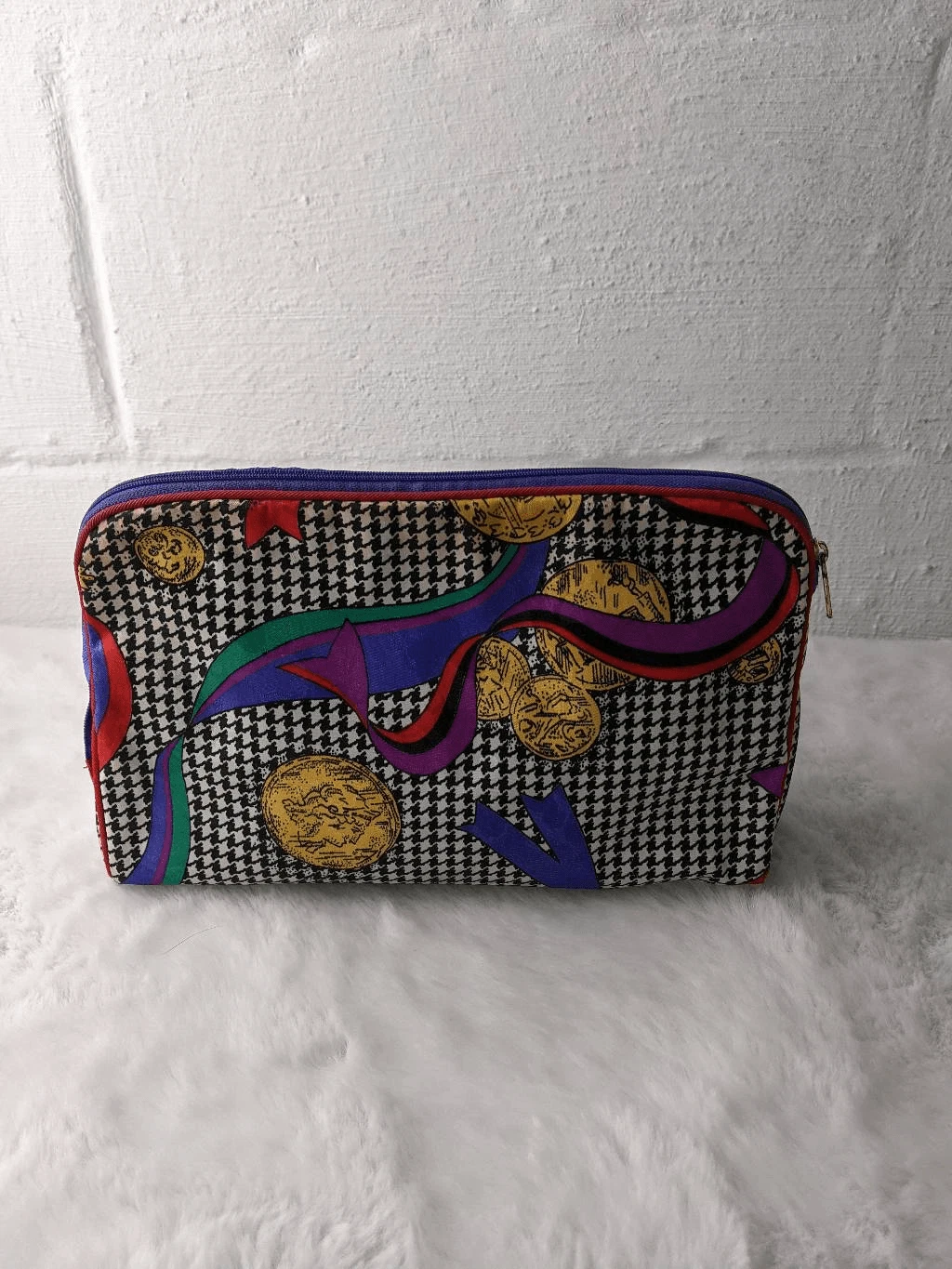 Sac à cosmétiques vintage Christian Dior noir blanc pied de poule * taches