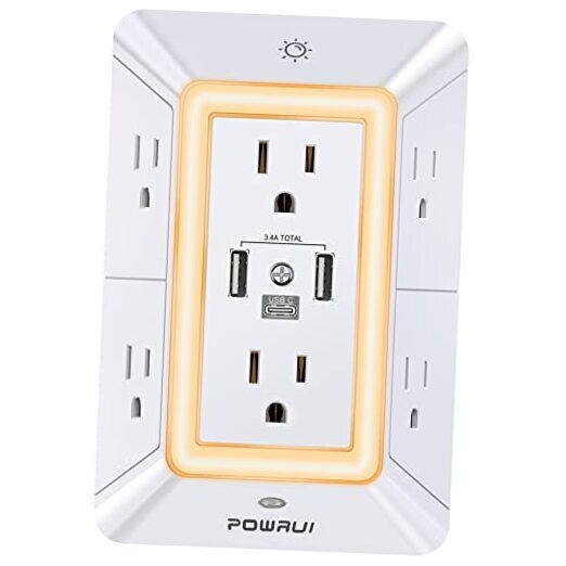 Multi Plug Outlet Surge Protector -  6 Outlet Extender with 3 USB Ports White