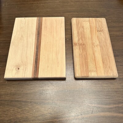 Two Wood Cutting Boards Brown 9x7'' & 9x4.5'' (split on one side) See pictures