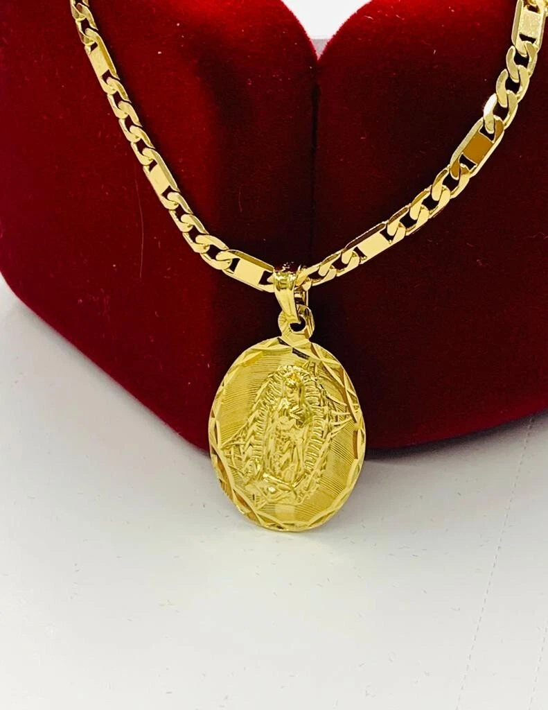 Collana Virgen de Guadalupe 20" Oro Giallo Riempita Catena Figaro Valentino 26x18