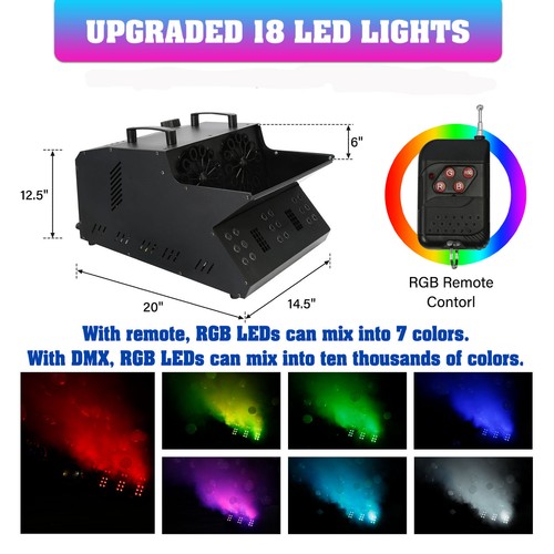 3000W DMX Smoke Fog Bubble Machine w/RGB LED Light Stage Bubble Blower DJ Fogger - Picture 4 of 12