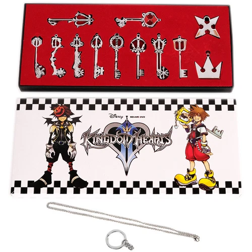 12pcs/Set Kingdom Hearts II KEY BLADE Necklace Pendant+Keyblade+Keychain Silver