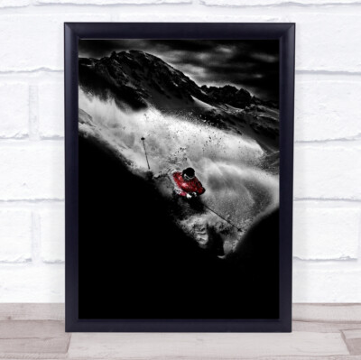 Dunkles Freeride Ski Action Tignes Frankreich Alpen Pulverschnee Wandbild Kunstdruck