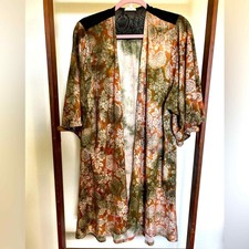 Mystree Long Rust/black/cream Crushed Velvet Duster Cardigan Size S/m