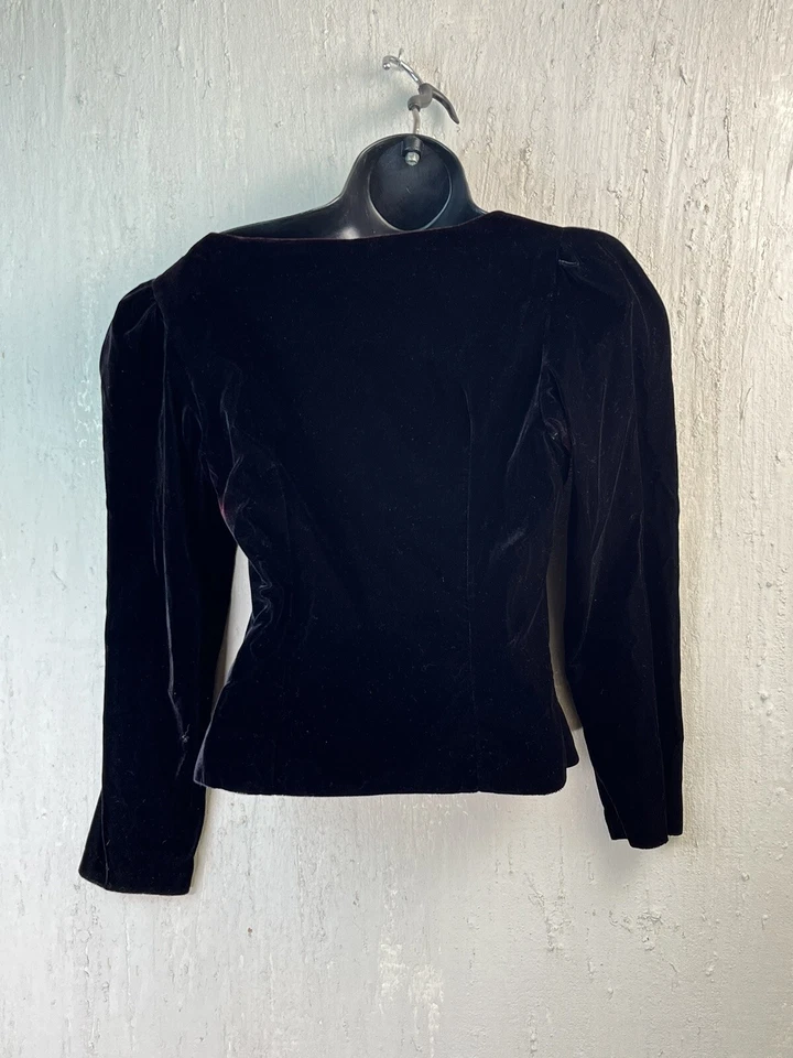 Blusa Blazer Vintage Cachet Bari Feminina Tamanho 6 Protas Veludo Vermelho Preto Vitoriano - Imagem 2 de 4