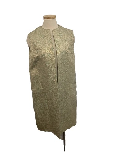 Long Vest Vtg MCM Embroidered Gold and Green Thai Silk Gold L Wedding