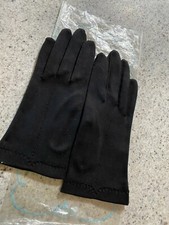 Vintage Crescendoe Leather Tailored Cotton Gloves Black - size 6
