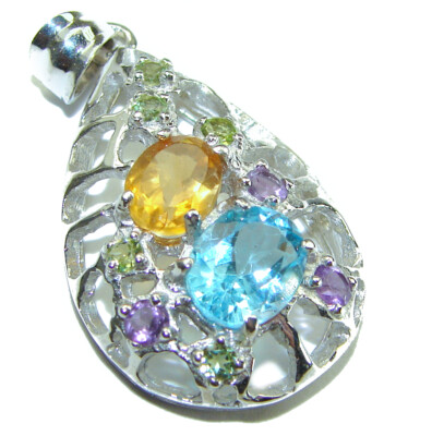 Isabella 11.5 carat Multigems .925 Sterling Silver Handcrafted Pendant