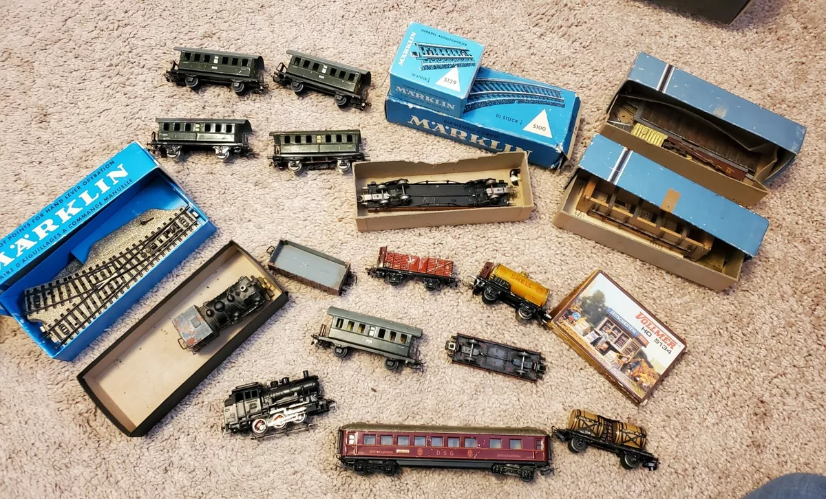 Vintage 1950 60's Marklin German Train Set Pieces ~ Tracks ~ Engines ~  Sidecars