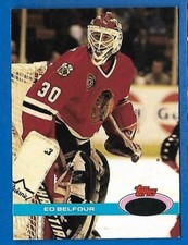 ED BELFOUR ERROR NO FOIL 1991-92 STADIUM CLUB BLACK HAWKS HOCKEY CARD RARE