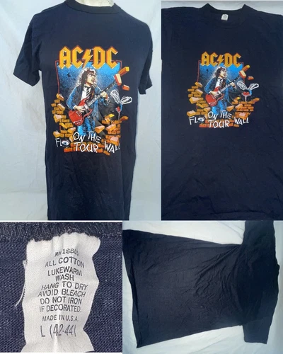80S LARGE AC/DC FLY ON THE WALL TOUR ROCK CONCERT B 1980s vintage concert t-shirt, vintage, size L, single stitch, B+ condition
