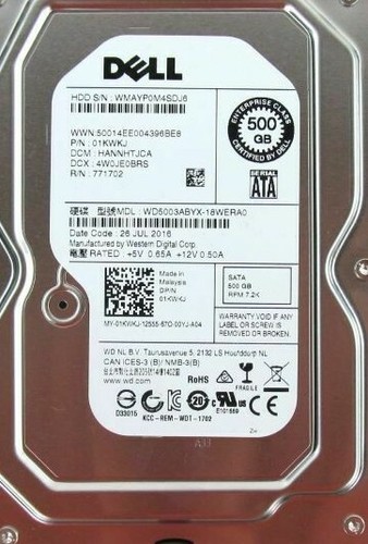 Dell 01KWKJ 1KWKJ 500GB 7200RPM 3Gbps SATA 3.5" LFF Hard Disk Drive WD5003ABYX - Picture 2 of 2