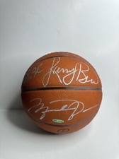 Michael Jordan, Larry Bird, +1 Signed Spalding Official Game Ball PSA 5A81201